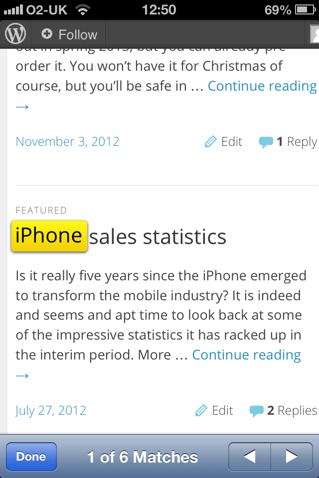 Find on page on iPhone