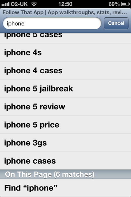 Search on page on iPhone
