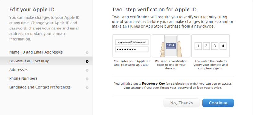 Enable two-step Apple ID verification