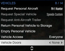 Open bonnet, boot, doors in GTA Online